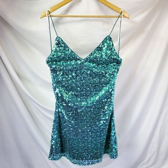 LULUS Force of Fashion Blue Backless Sequin Mini Dress mermaid NWOT size S (A-7) - Picture 3 of 15